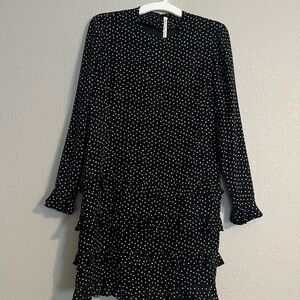 Vintage Stanley Platos, 100% Silk, Polka Dot Ruffle Dress, 80s-90s, Drop Waist